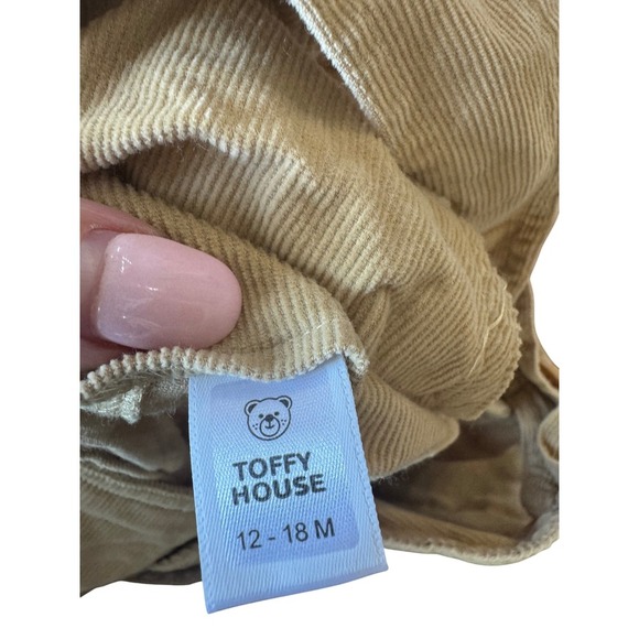 Toffy House Baby Corduroy Overalls Train Applique Tan 12-18 Months - Picture 3 of 3